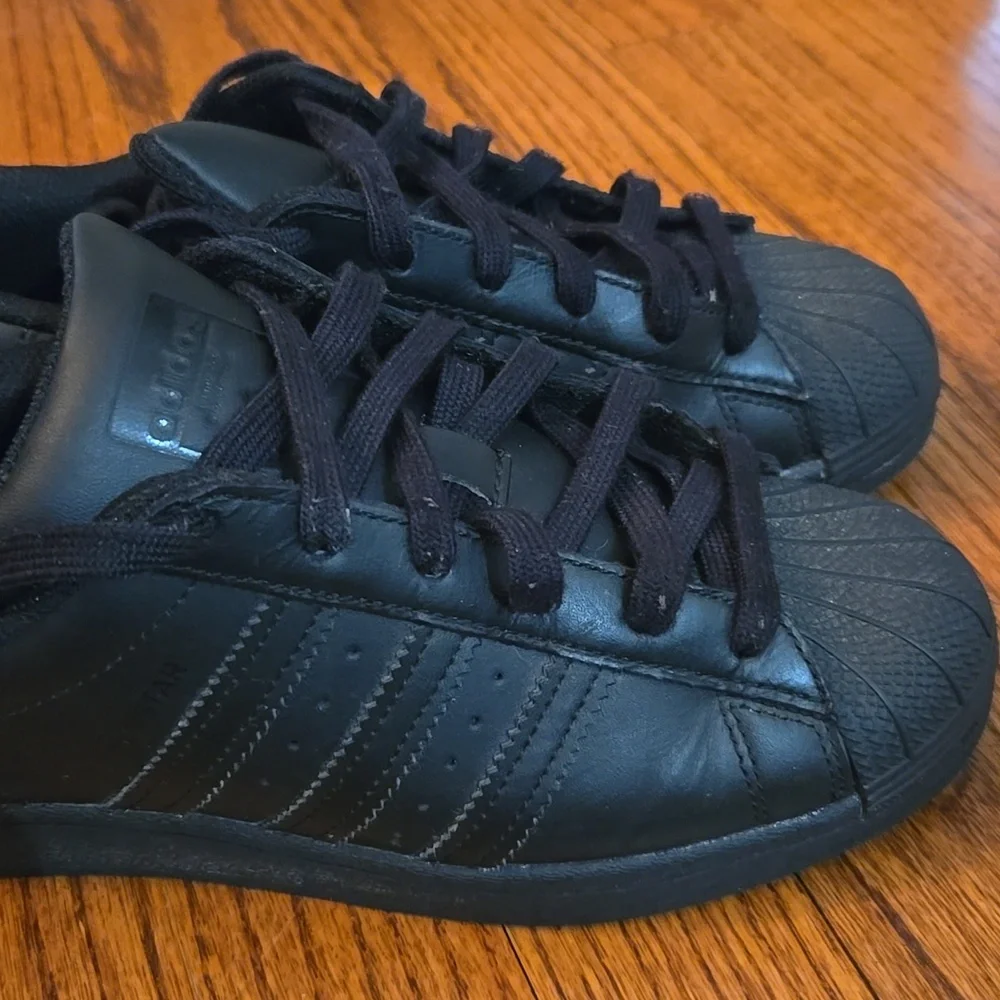 Adidas Black on Black Superstar Big Kids 5.5 (Women's 7.5) Sneakers